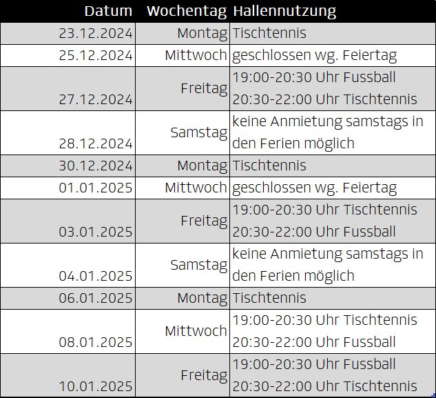 Hallennutzung Winterferien 24/25